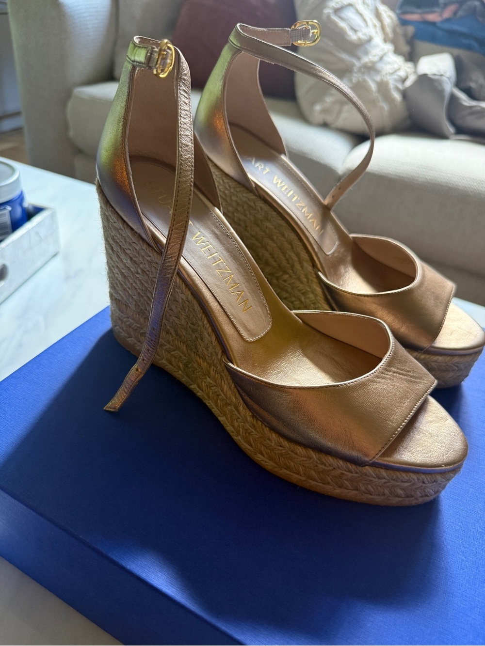Stuart Weitzman Gold Nudistcurve Esparadille sandal- size 8.5 (worn twice)